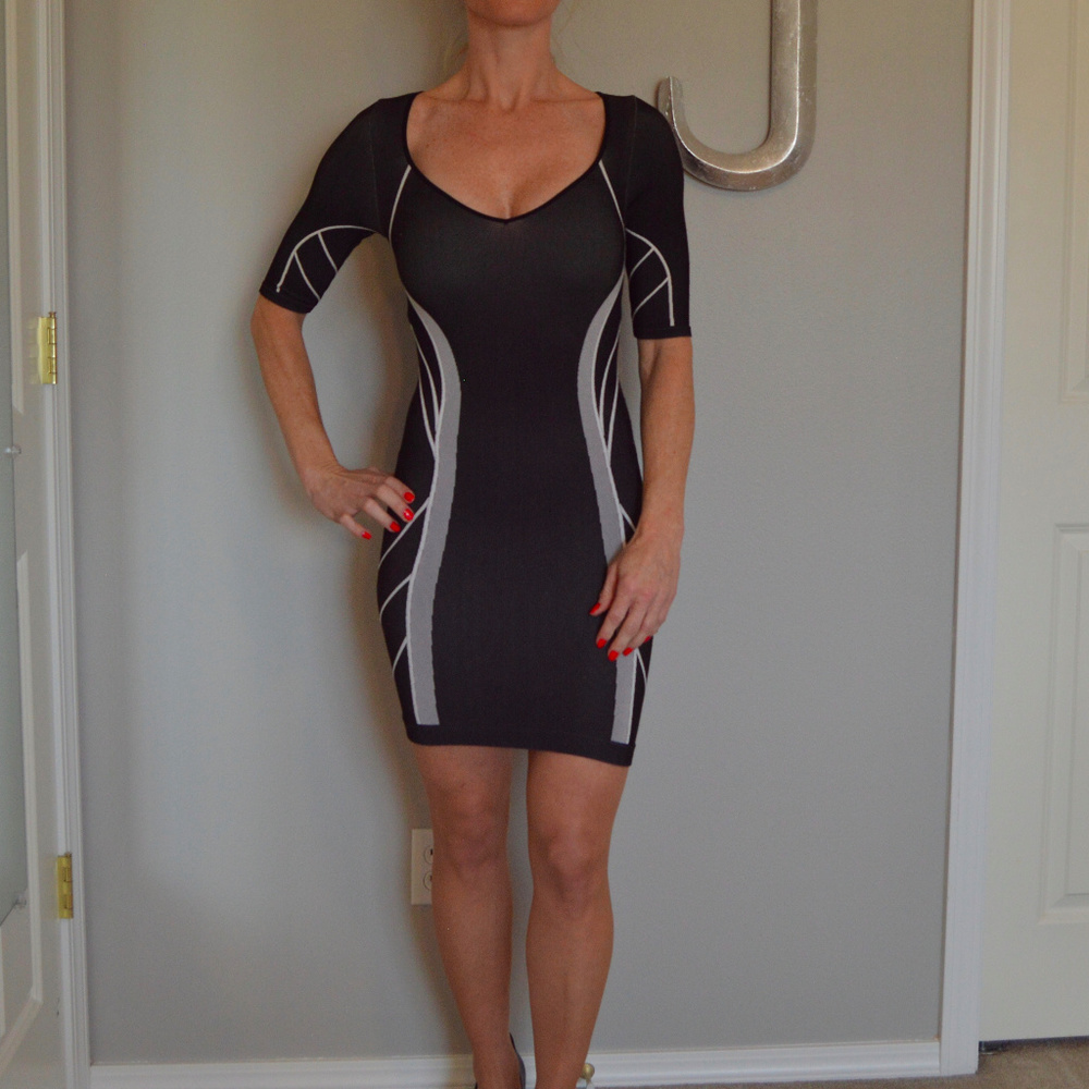 Black and gray Bebe mini bandage dress